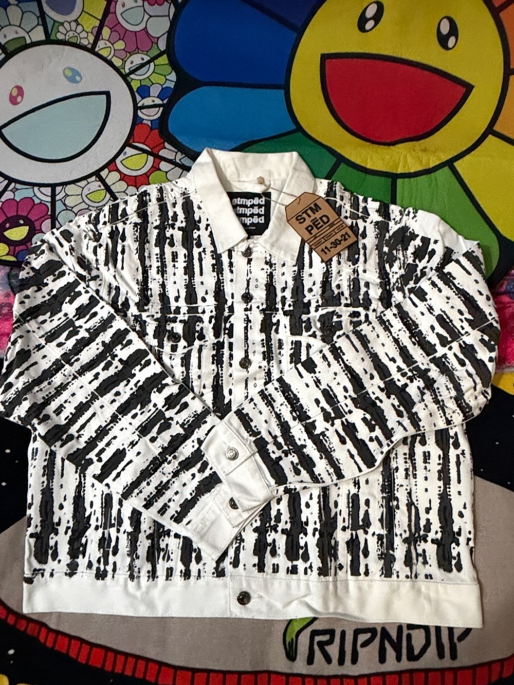 Stampd Black and White Painted Stripe Denim Jacket